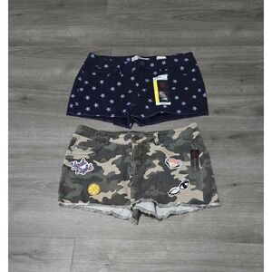 Lot Of 2 No Boundaries Juniors Girls Cut Off Shorts Size 11 Camo Patchwork Stars